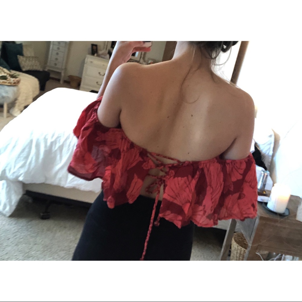 Cropped floral off the shoulder top